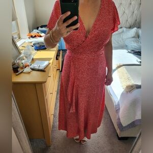 Red With White Small Flowers Maxi Dress